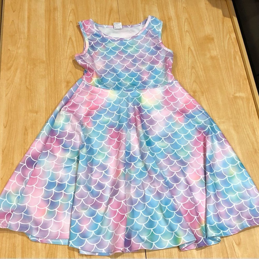 Girls Casual Dress Size 10-12 Colorful Mermaid Scale Kids Dress